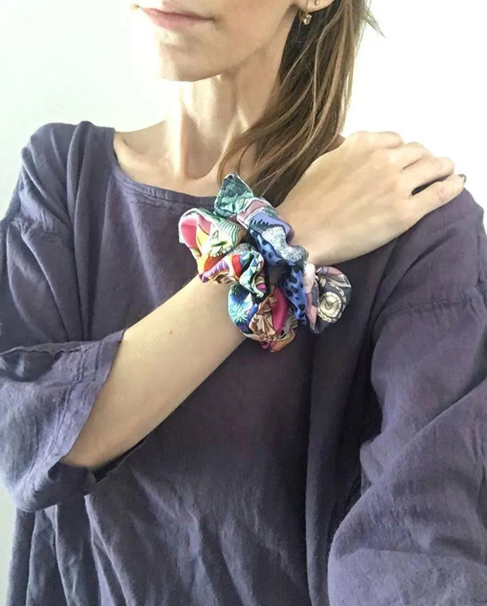 Handmade Hermes Les Folies Du Ciel Silk Scarf Scrunchie