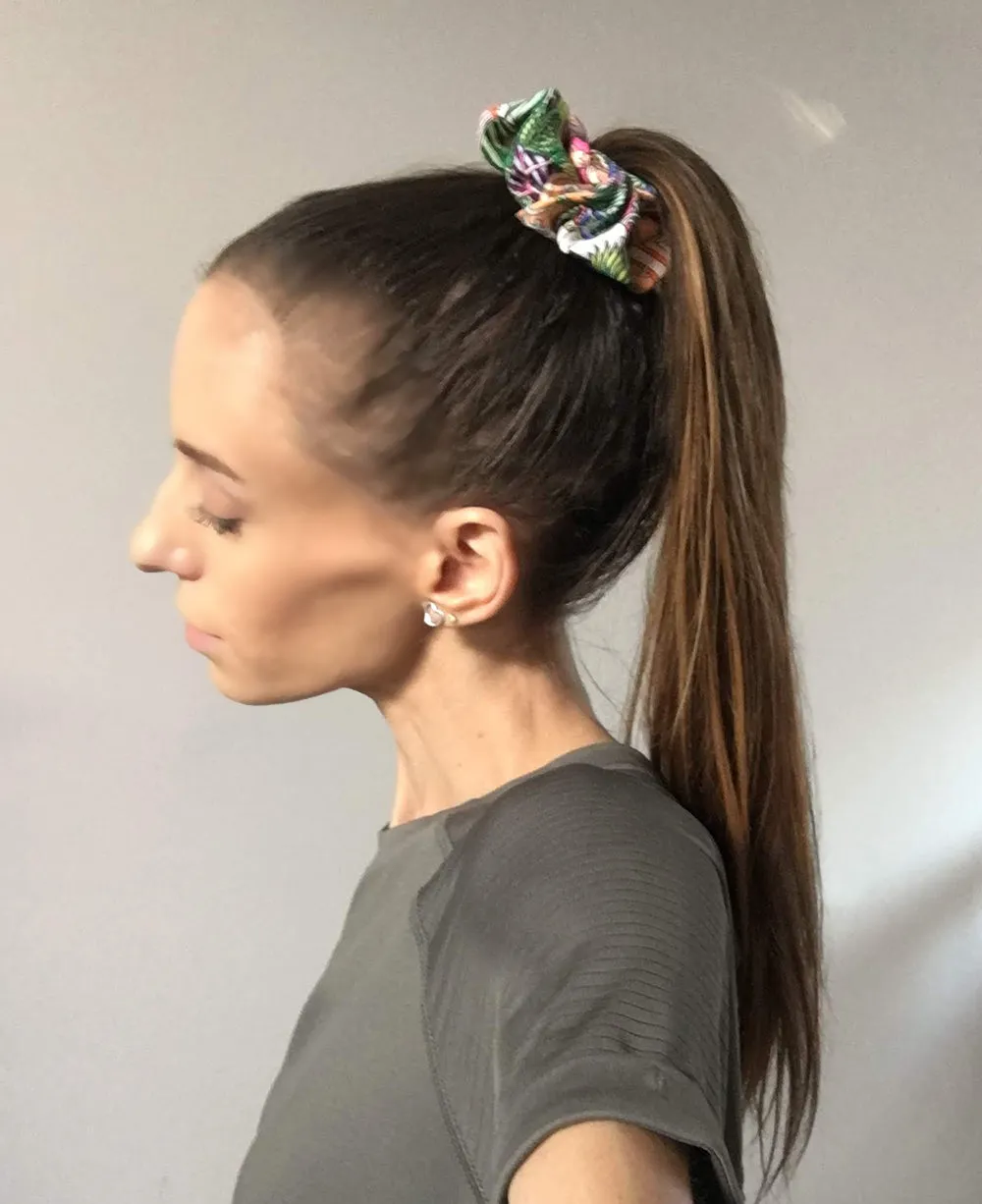 Handmade Hermes Les Folies Du Ciel Silk Scarf Scrunchie