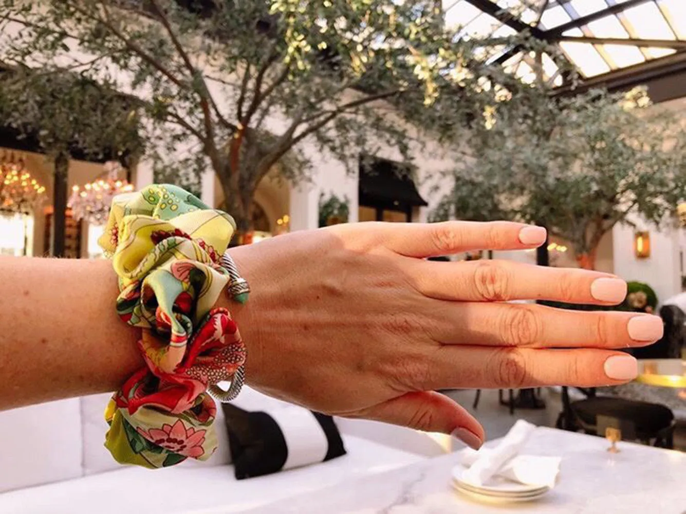 Handmade Hermes Les Folies Du Ciel Silk Scarf Scrunchie