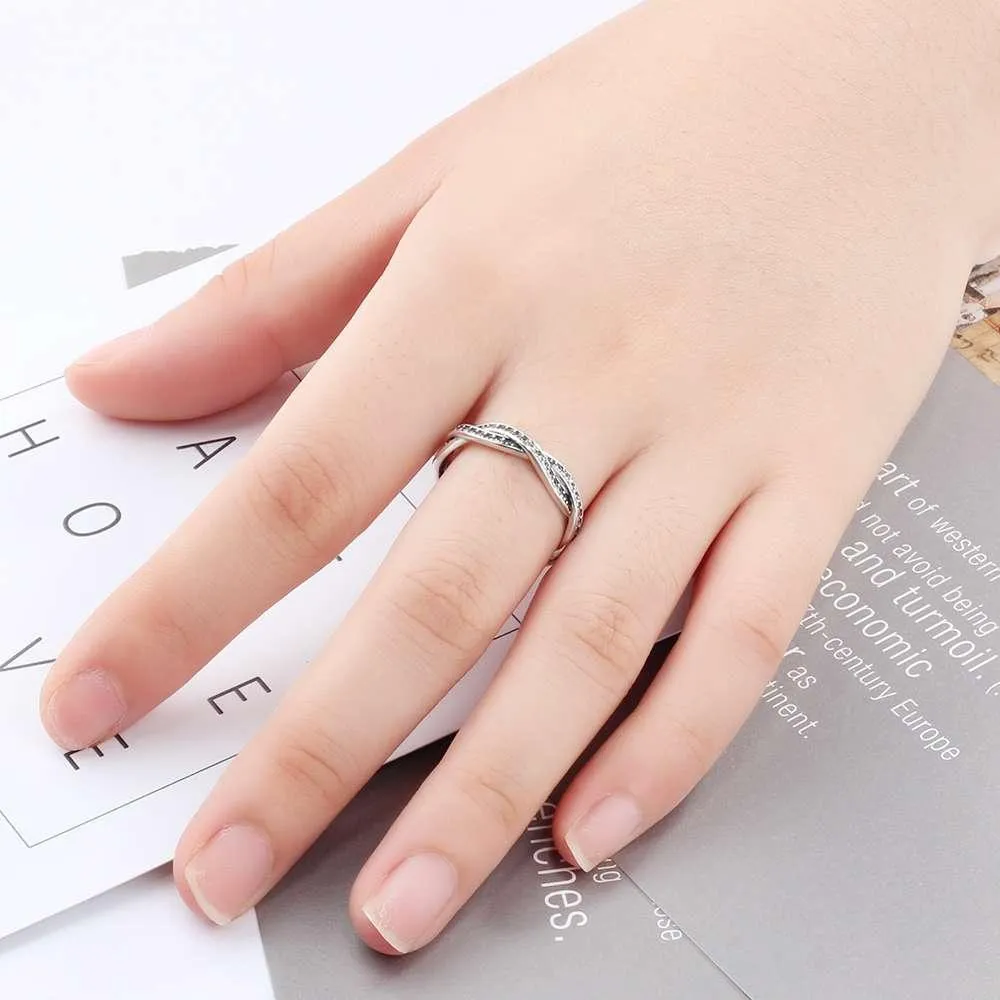 Intertwined Ring for Lovers - Stone Set Silver Ring - Gift for Women on Valentine’s Day - Sterling Silver Ring for Women