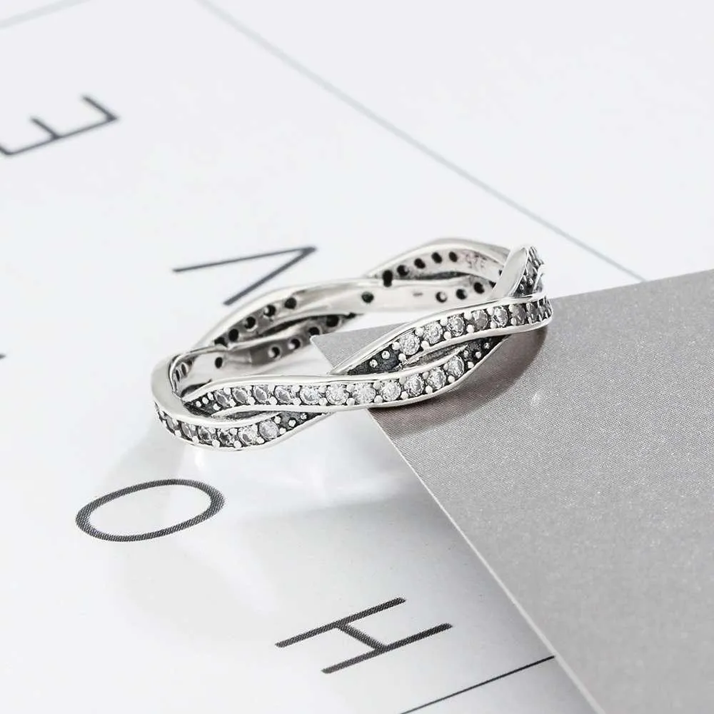 Intertwined Ring for Lovers - Stone Set Silver Ring - Gift for Women on Valentine’s Day - Sterling Silver Ring for Women
