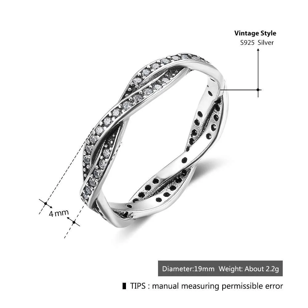 Intertwined Ring for Lovers - Stone Set Silver Ring - Gift for Women on Valentine’s Day - Sterling Silver Ring for Women