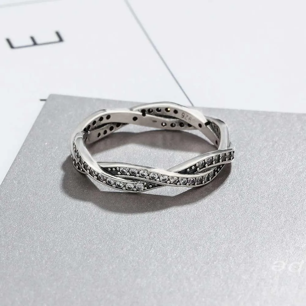 Intertwined Ring for Lovers - Stone Set Silver Ring - Gift for Women on Valentine’s Day - Sterling Silver Ring for Women