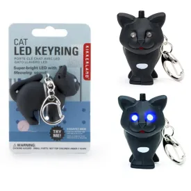 Kikkerland Black Cat LED Keyring Light Up Eyes Meowing Sound Key Chain Fun Gift