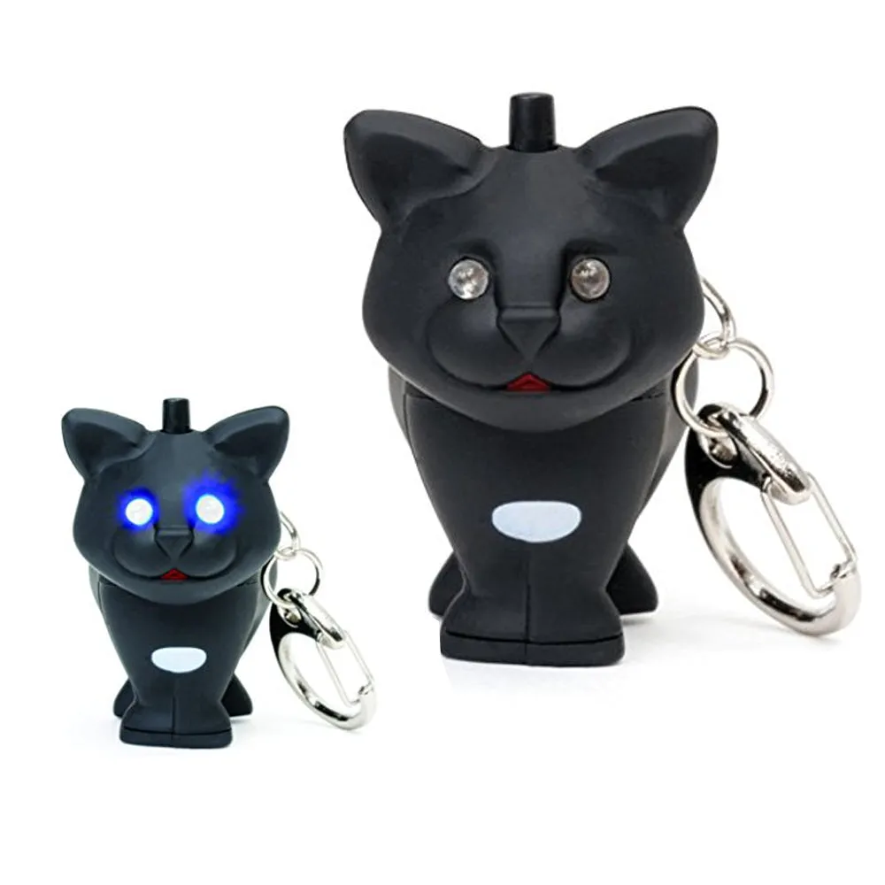 Kikkerland Black Cat LED Keyring Light Up Eyes Meowing Sound Key Chain Fun Gift
