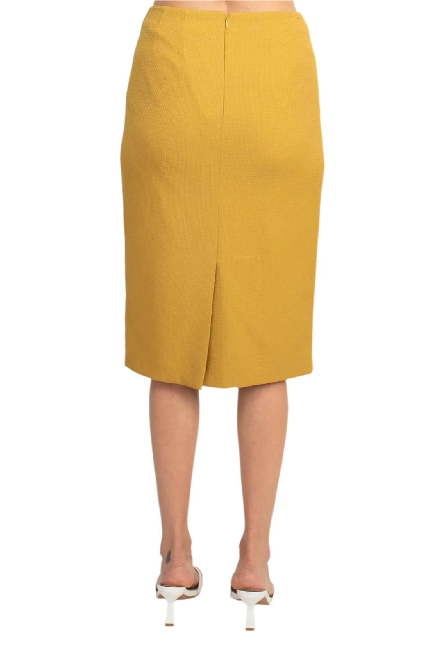 Le Suit Notched Collar 3 Button Flap Pocket Square Texture Jacket with Zipper Back Skimmer Skirt  (Two Piece)
