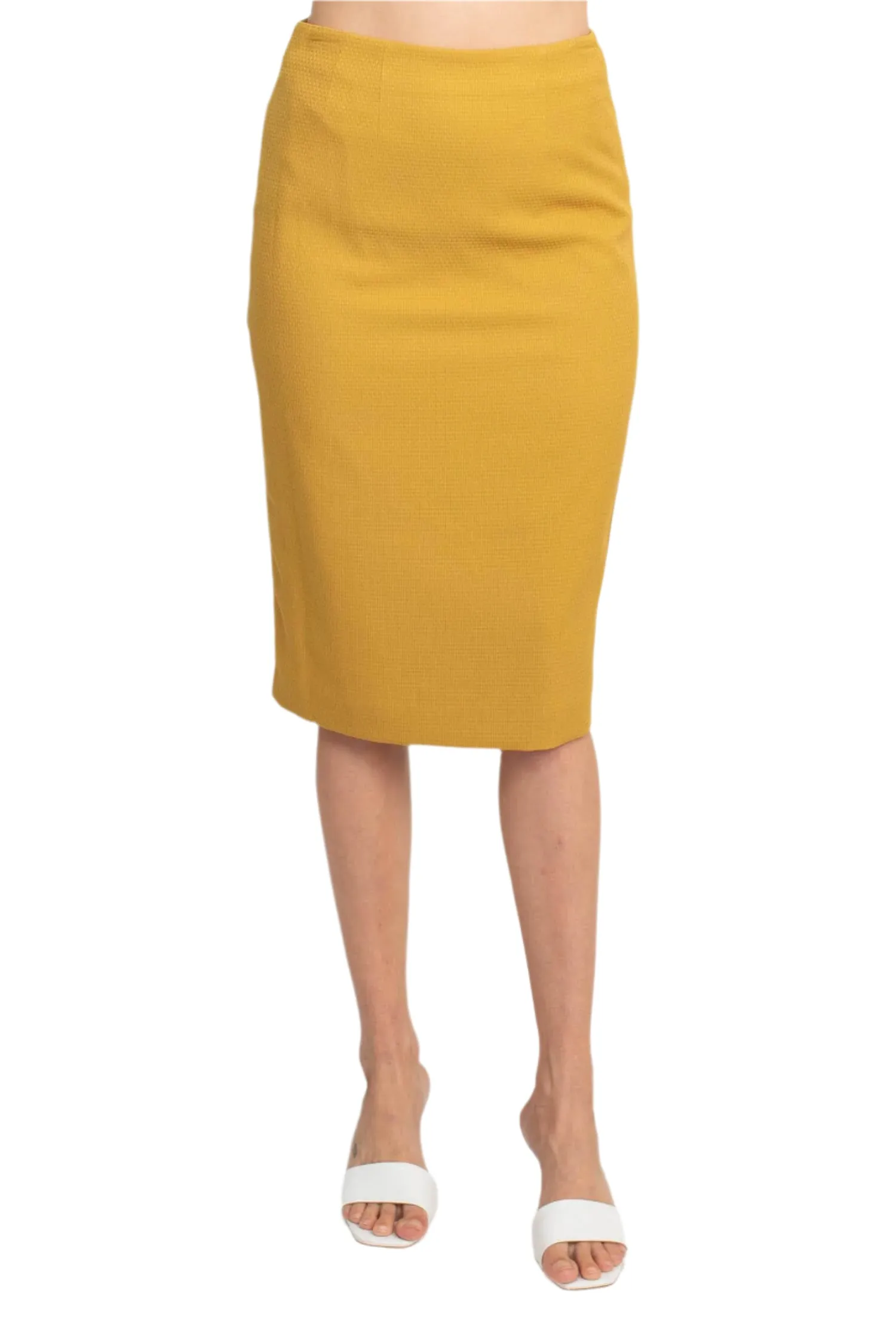 Le Suit Notched Collar 3 Button Flap Pocket Square Texture Jacket with Zipper Back Skimmer Skirt  (Two Piece)