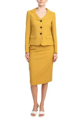 Le Suit Notched Collar 3 Button Flap Pocket Square Texture Jacket with Zipper Back Skimmer Skirt  (Two Piece)