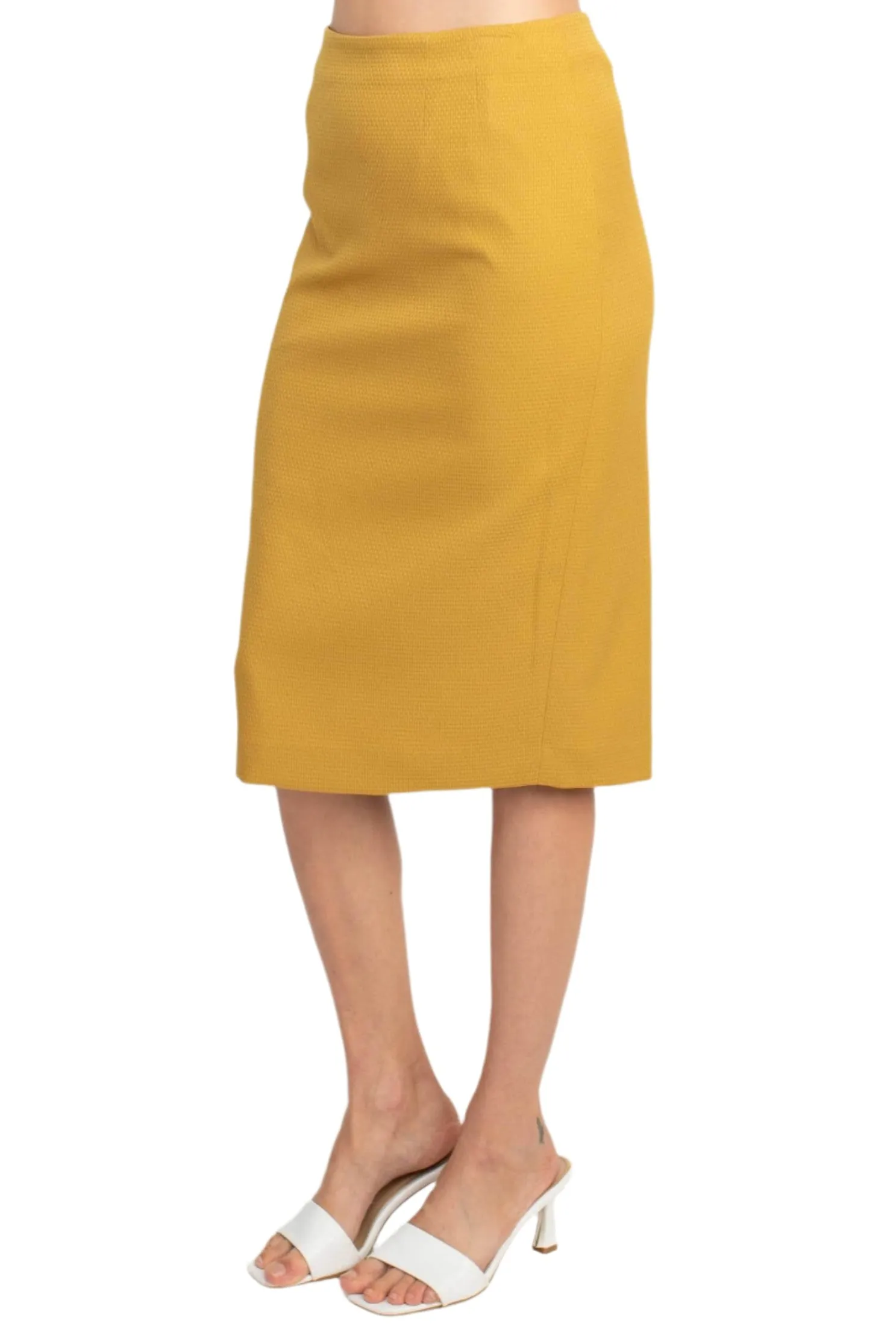 Le Suit Notched Collar 3 Button Flap Pocket Square Texture Jacket with Zipper Back Skimmer Skirt  (Two Piece)