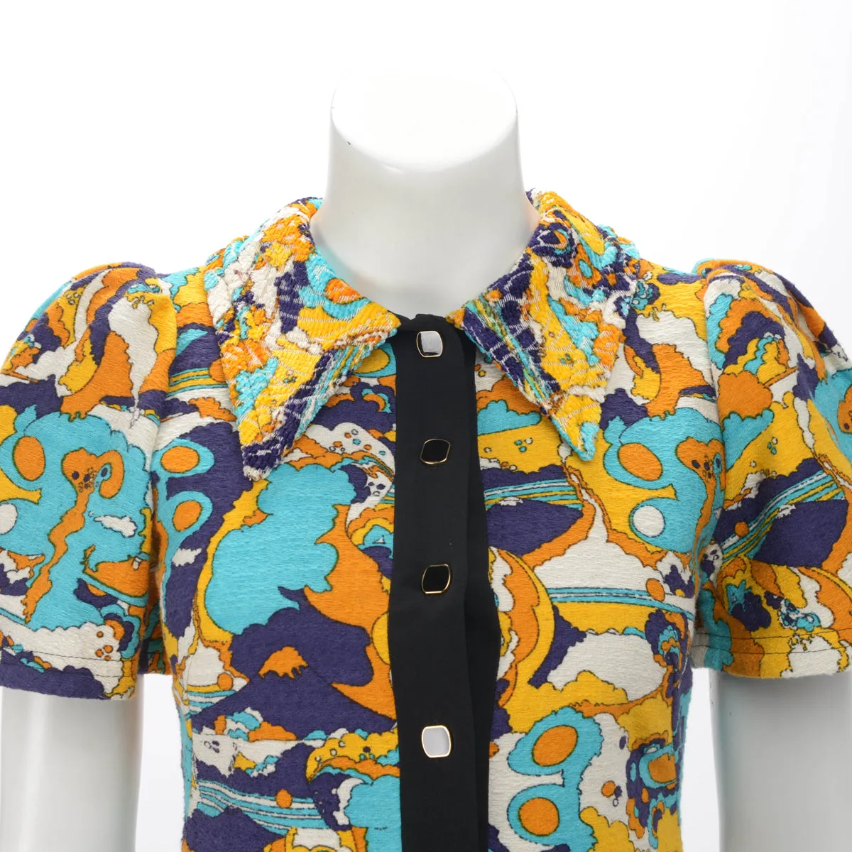 Louis Vuitton Yellow Jacquard Abstract A-Line Dress FR 36