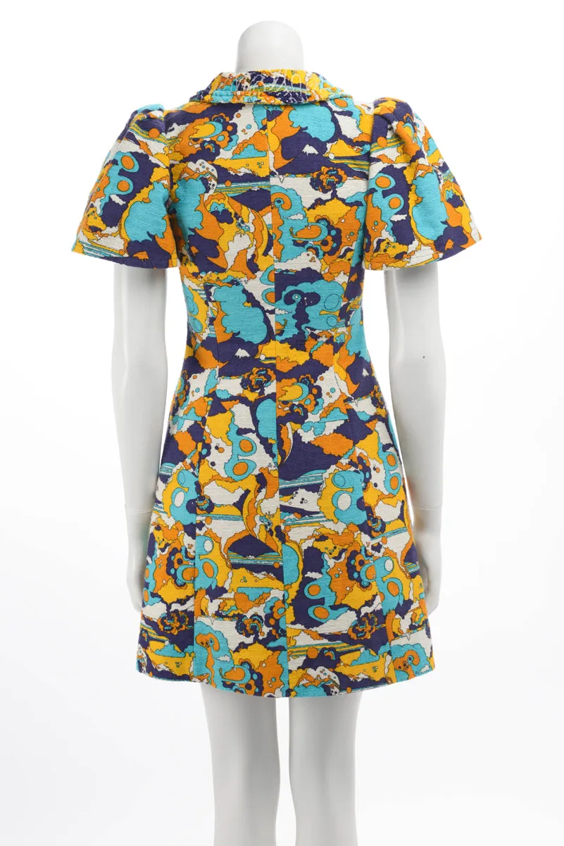 Louis Vuitton Yellow Jacquard Abstract A-Line Dress FR 36