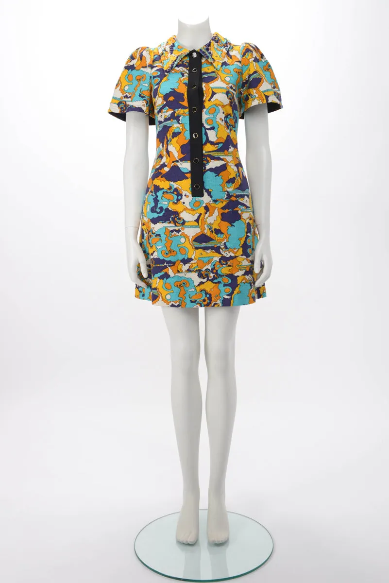 Louis Vuitton Yellow Jacquard Abstract A-Line Dress FR 36