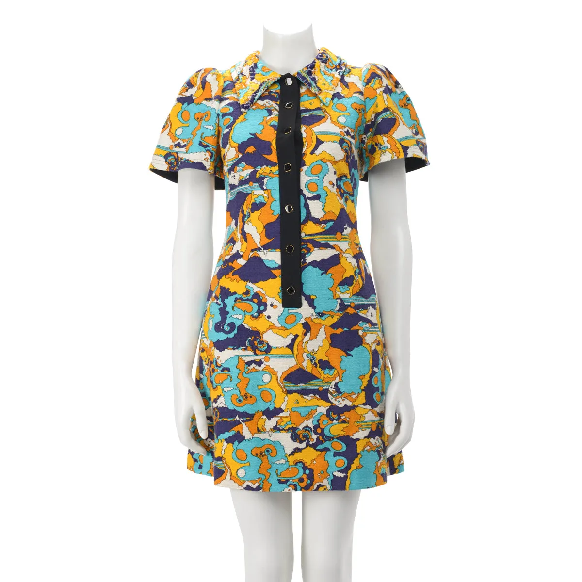 Louis Vuitton Yellow Jacquard Abstract A-Line Dress FR 36