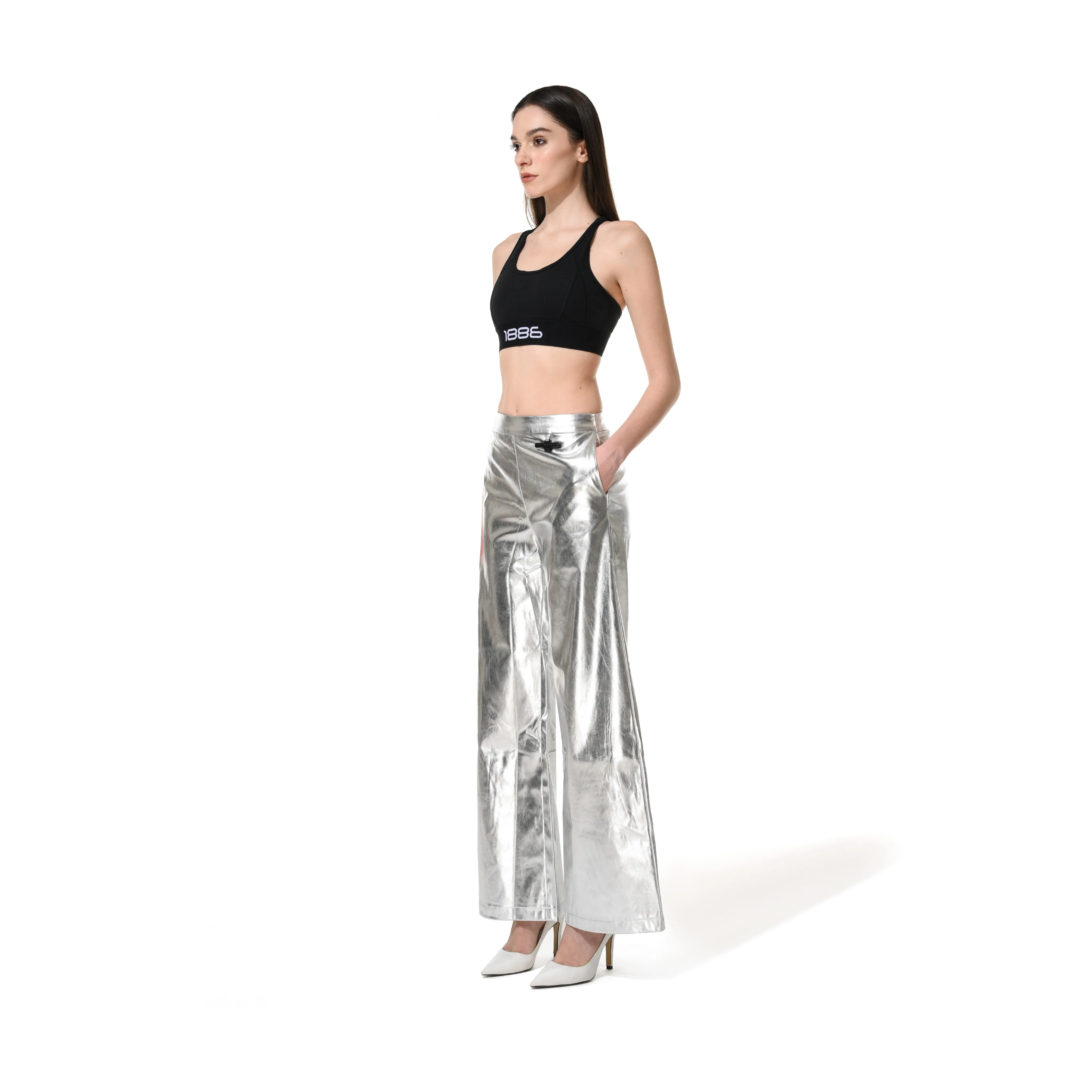 METALLIC WIDE LEG PANTS