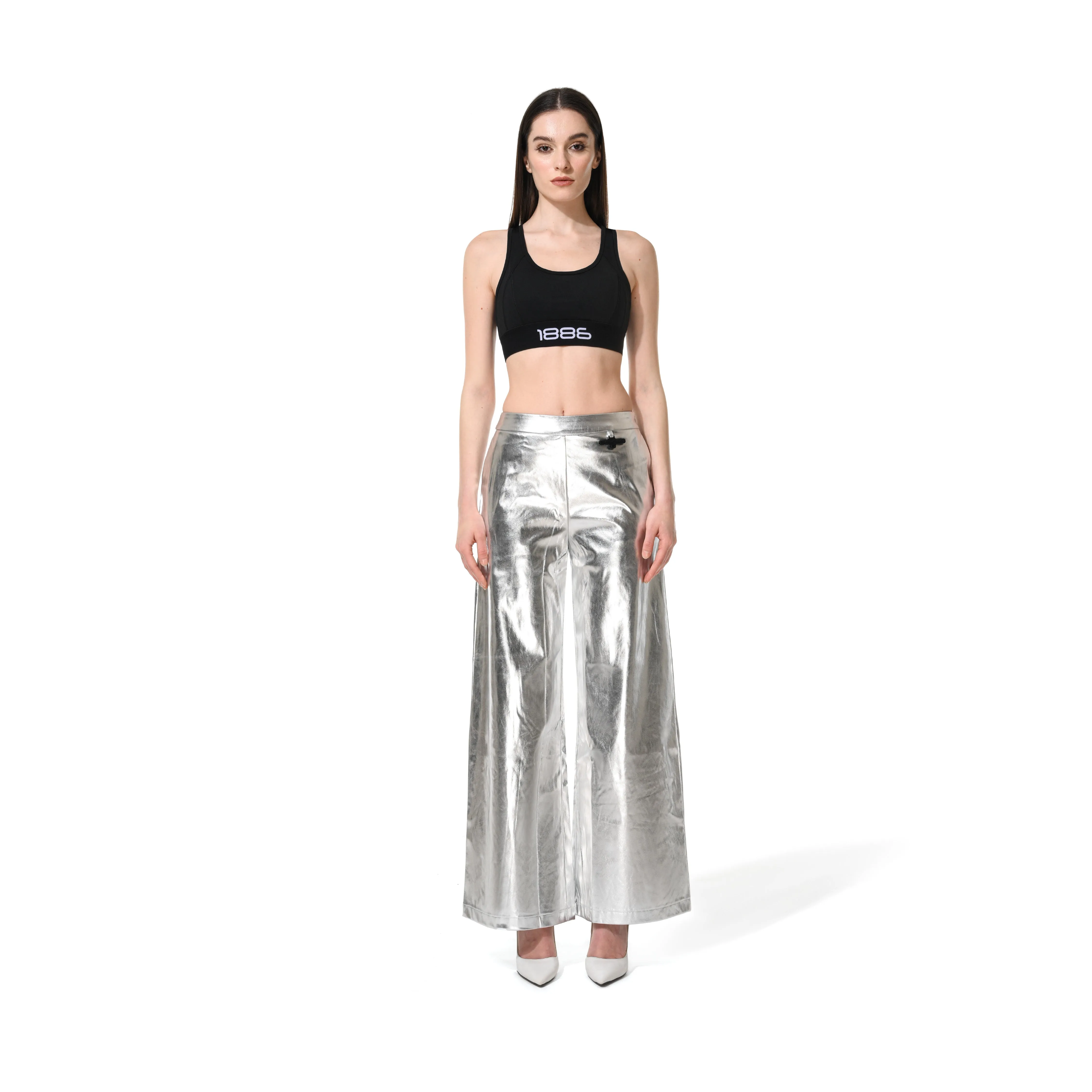 METALLIC WIDE LEG PANTS