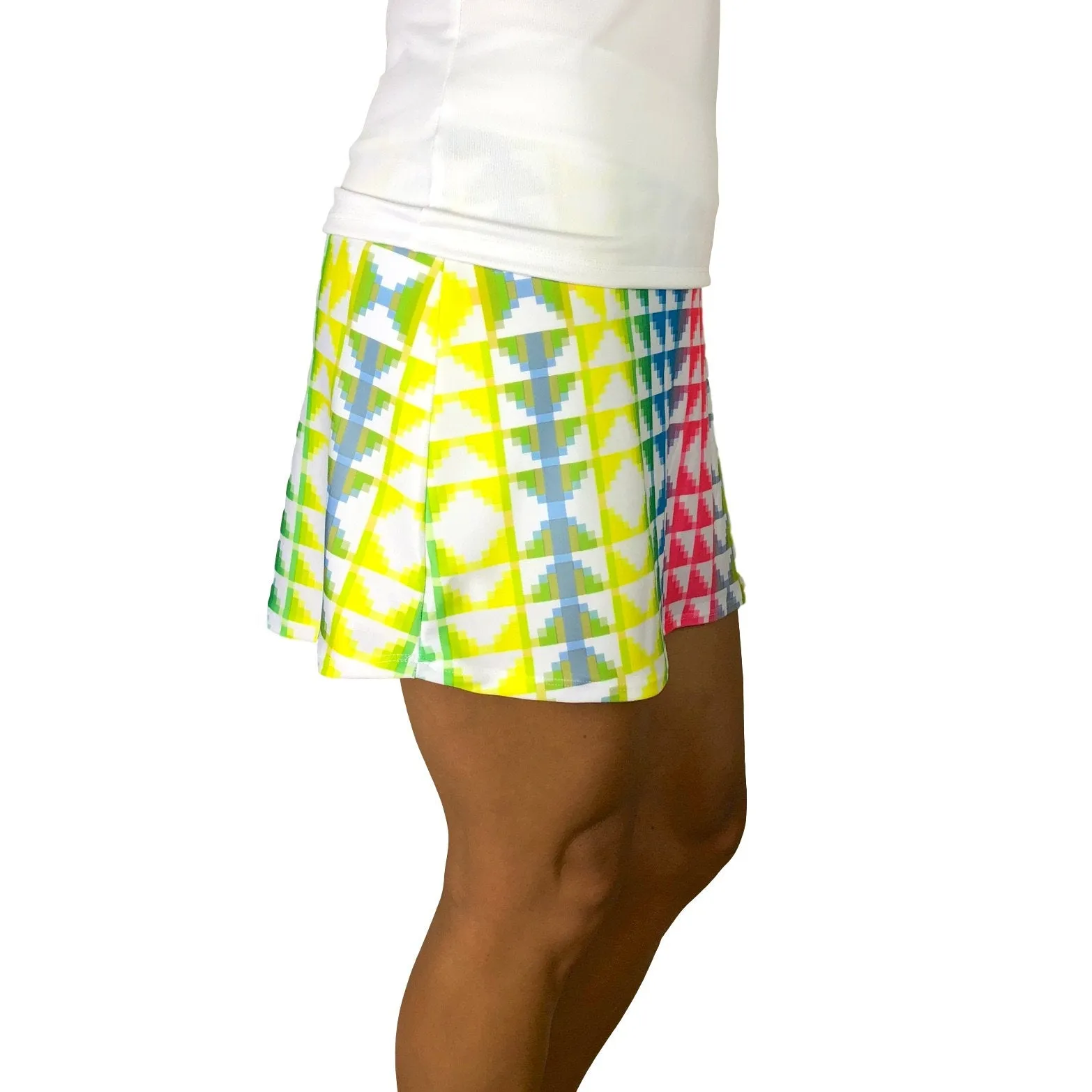 Neon Tetris Print Athletic Slim Golf Skirt w/ built in compression shorts and pockets