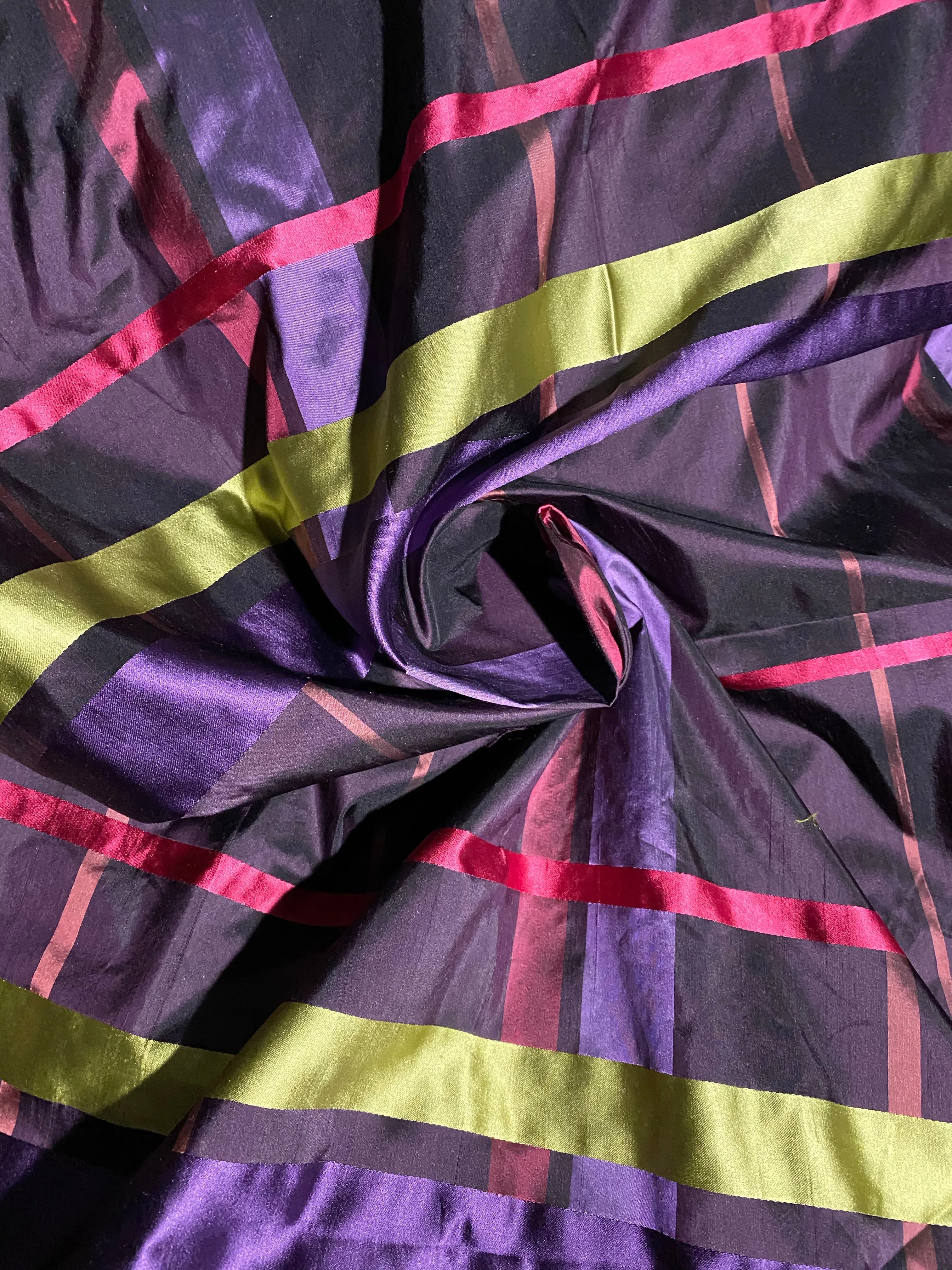 NEW Duchess Philippa Designer 100% Silk Dupioni Plaid Tartan Ribbon Fabric Purple