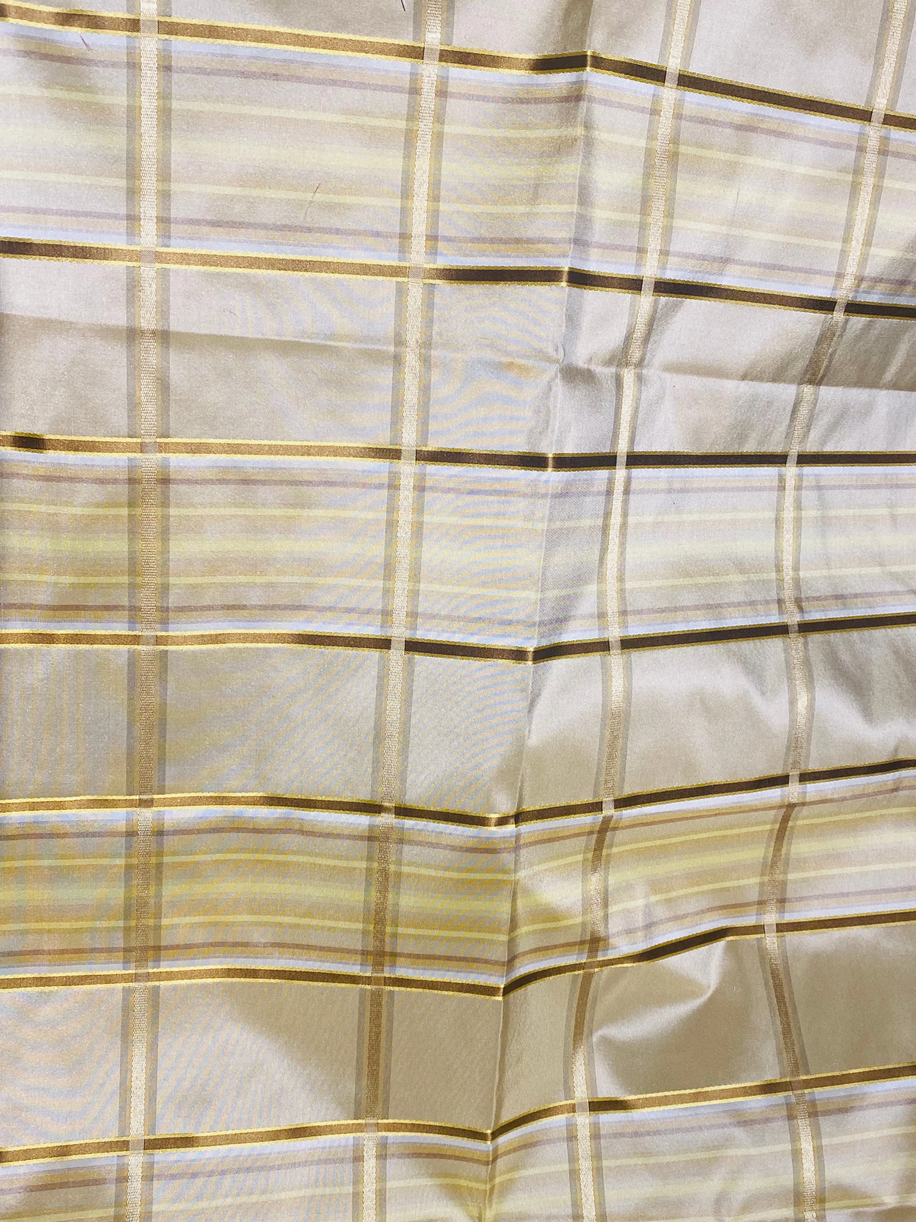 NEW Lady Deborah 100% Silk Taffeta Plaid Tartan Ribbon Fabric- Light Yellow Gold SB_6_27