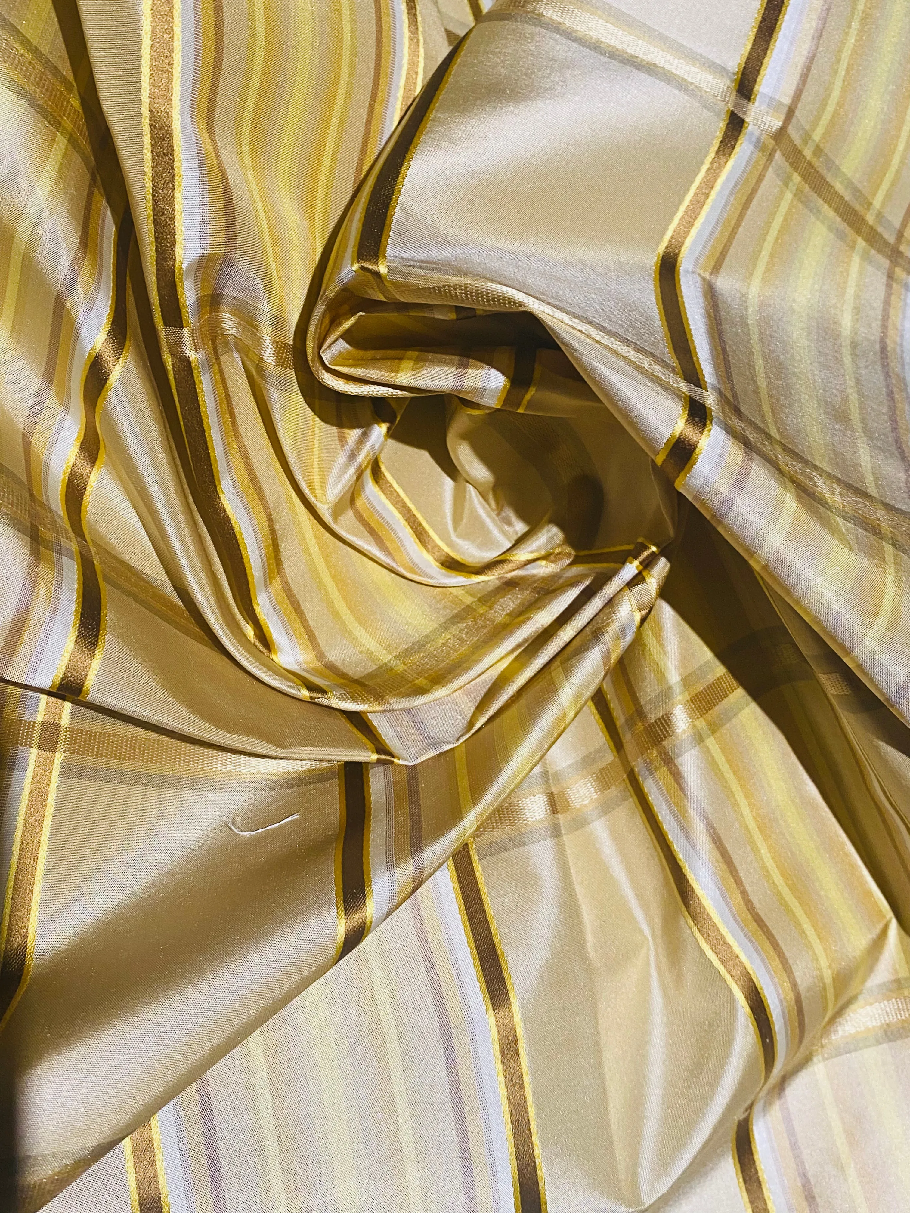 NEW Lady Deborah 100% Silk Taffeta Plaid Tartan Ribbon Fabric- Light Yellow Gold SB_6_27