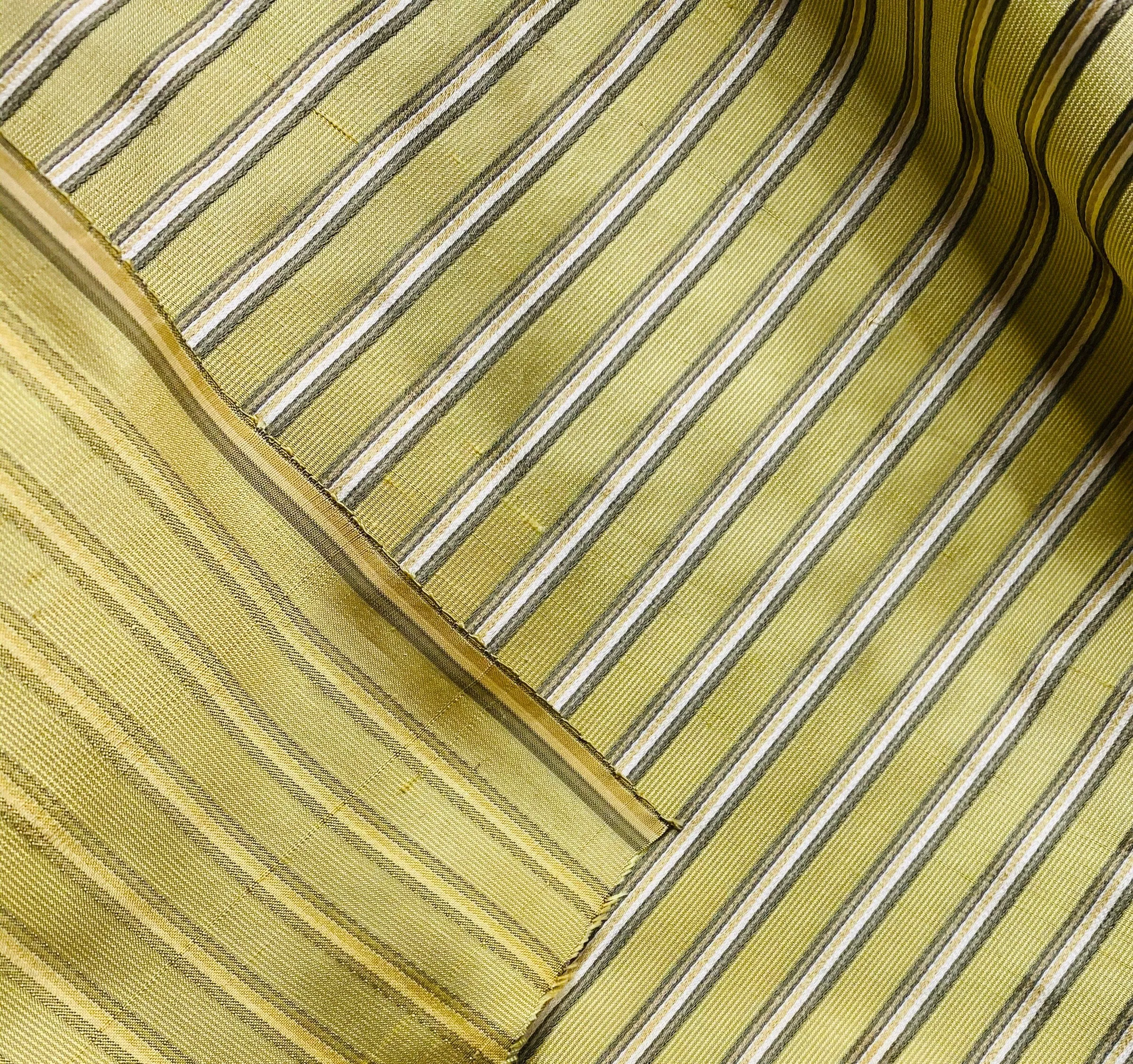 NEW Princess Kinsley Designer Pinstripe Satin Ribbon Striped Silk Dupioni - Yellow, Khaki, & Green