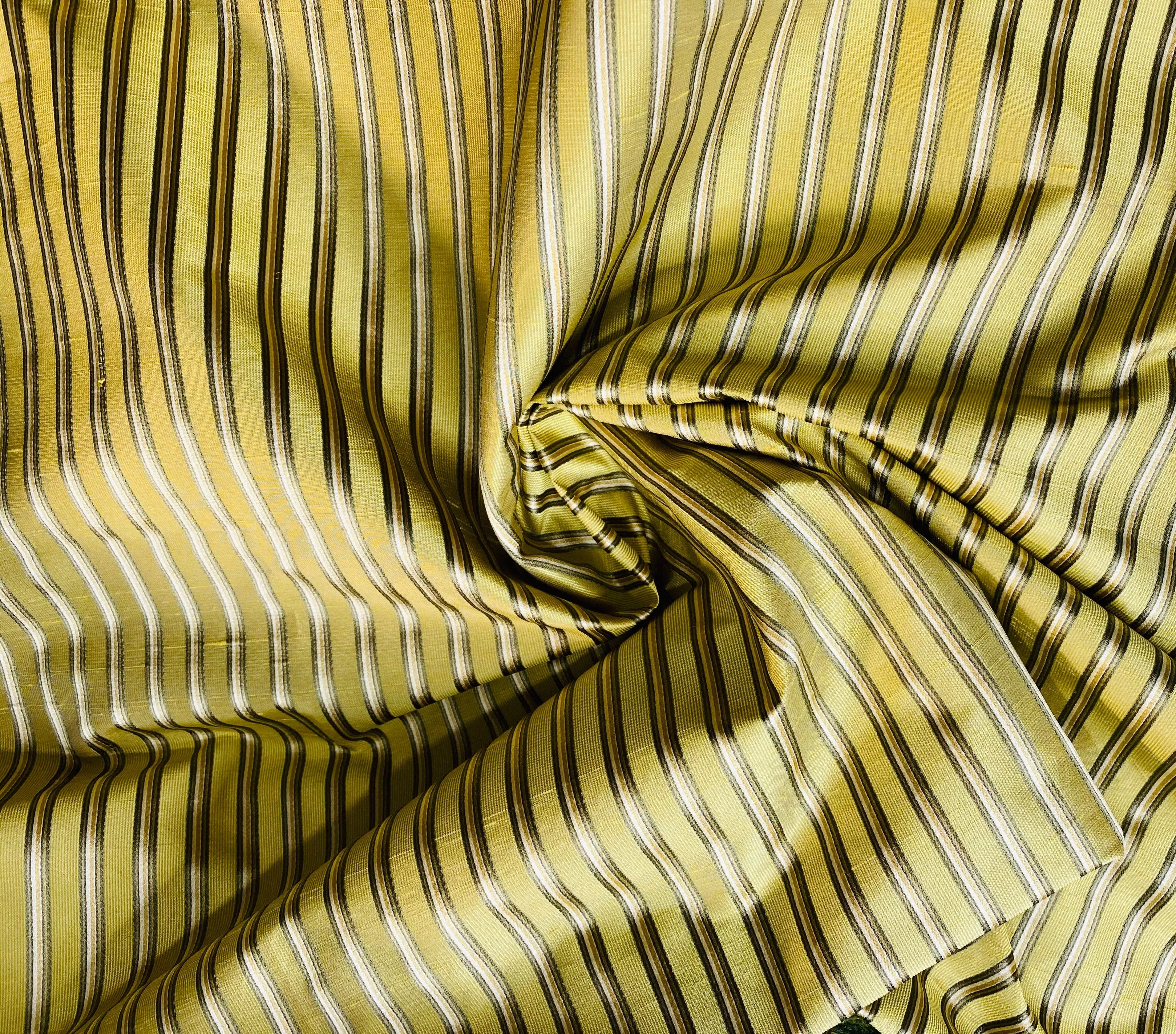 NEW Princess Kinsley Designer Pinstripe Satin Ribbon Striped Silk Dupioni - Yellow, Khaki, & Green