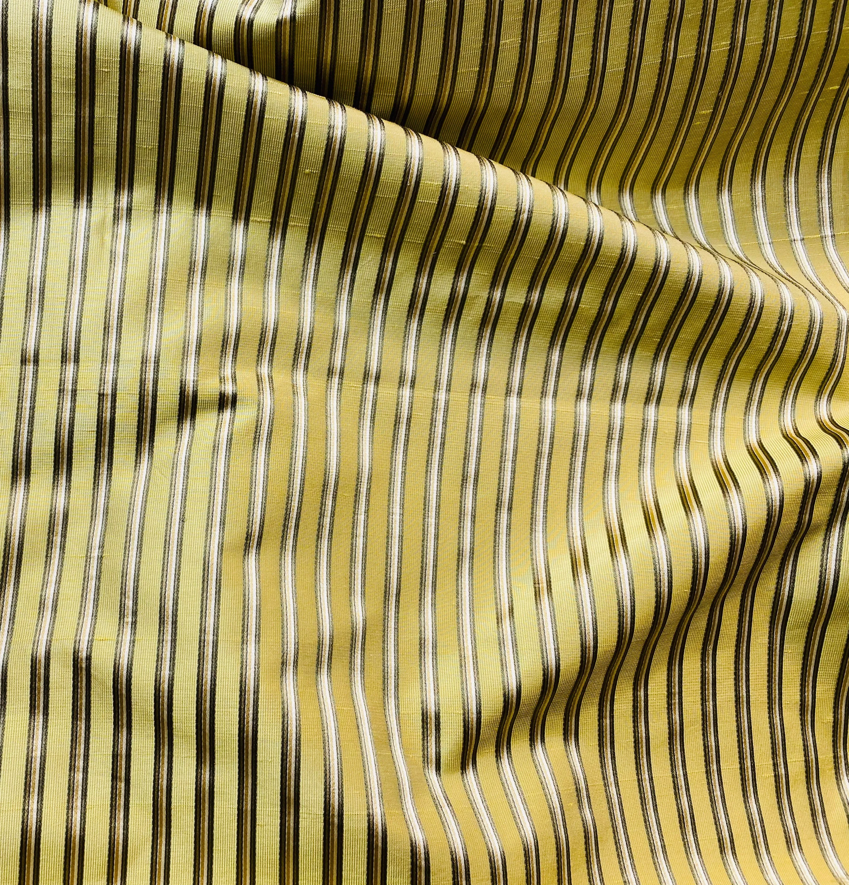NEW Princess Kinsley Designer Pinstripe Satin Ribbon Striped Silk Dupioni - Yellow, Khaki, & Green