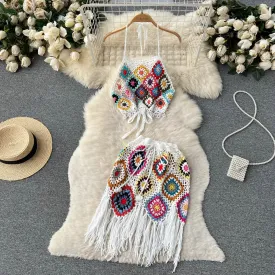 Omura Two Piece Crochet Blouse with Skirt Set