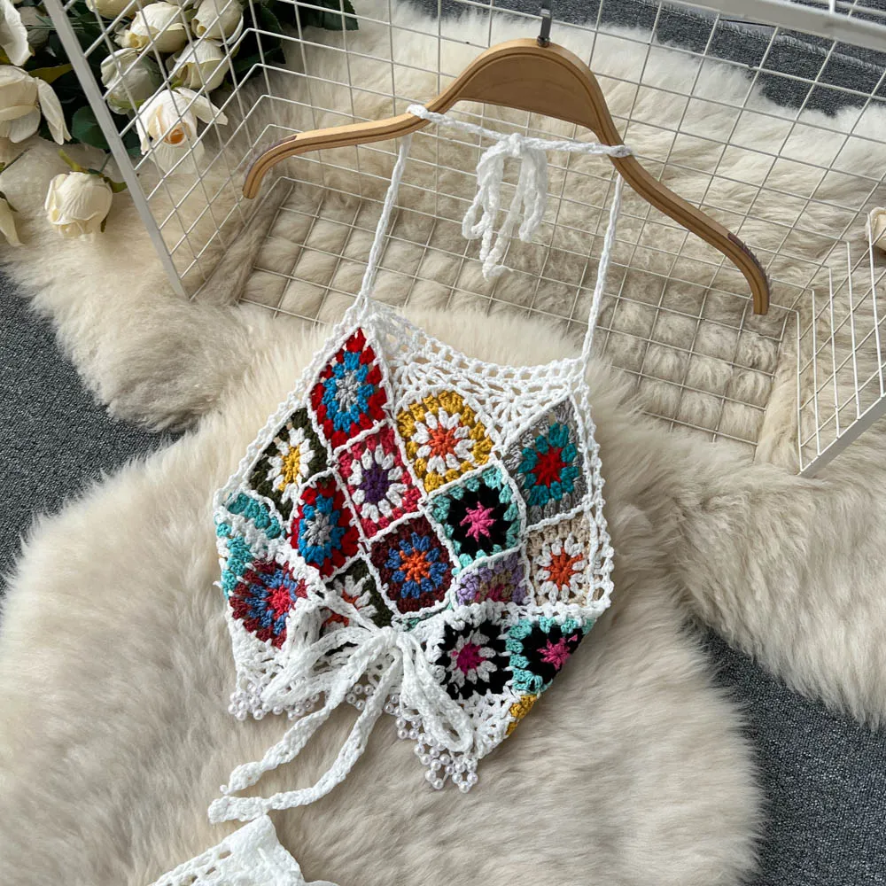 Omura Two Piece Crochet Blouse with Skirt Set