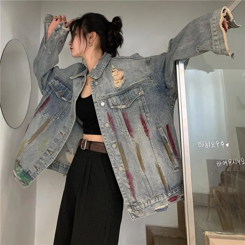 Painted Distressed Denim Jacket