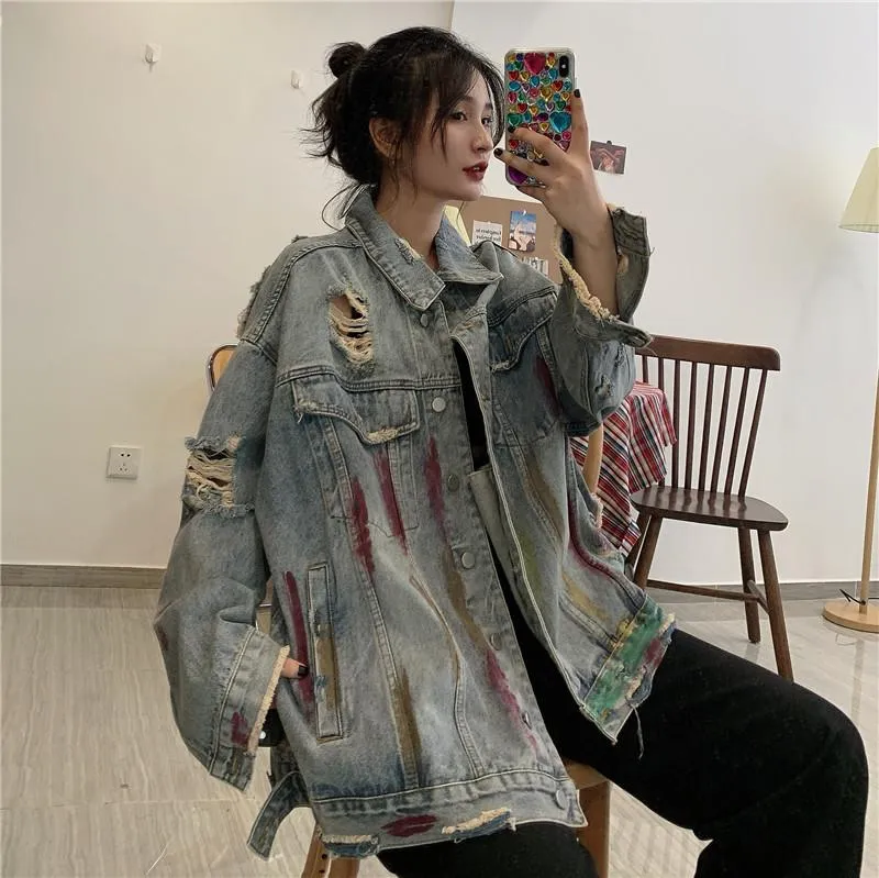 Painted Distressed Denim Jacket