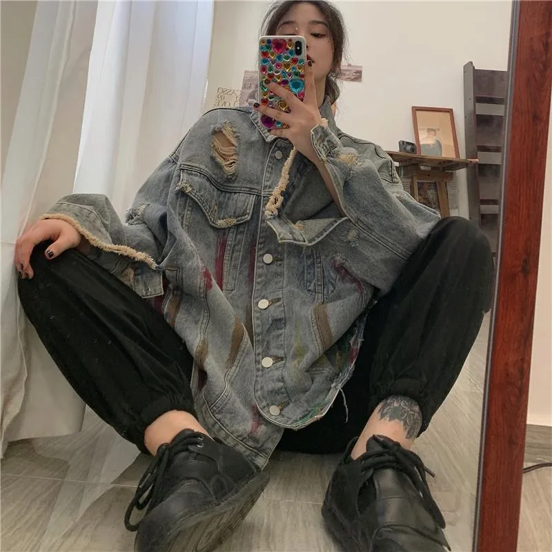 Painted Distressed Denim Jacket
