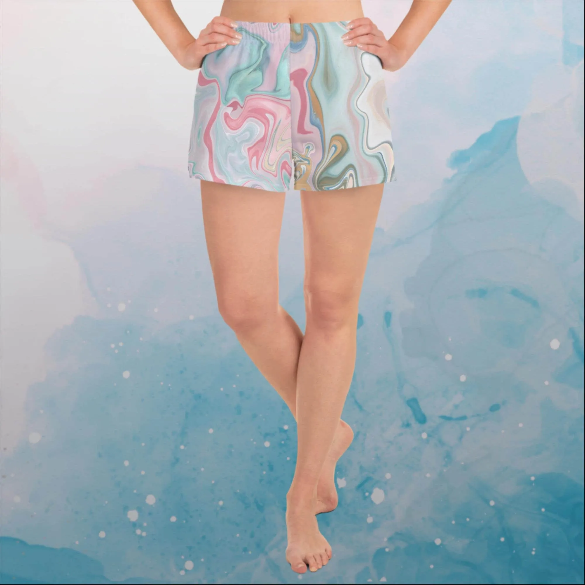 Pink and Mint Marbled Womens Recycled Athletic Shorts