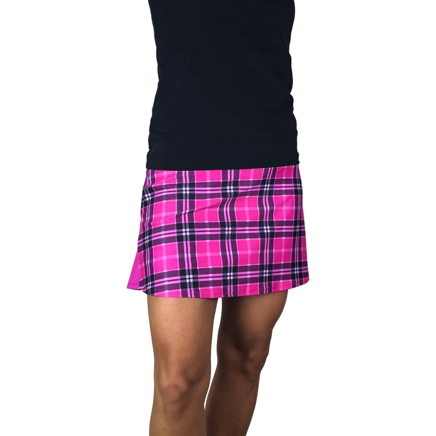 Pink Plaid w/ Pink Athletic Flutter Golf, Running, Tennis Skort w/ pockets- Golf Skirt