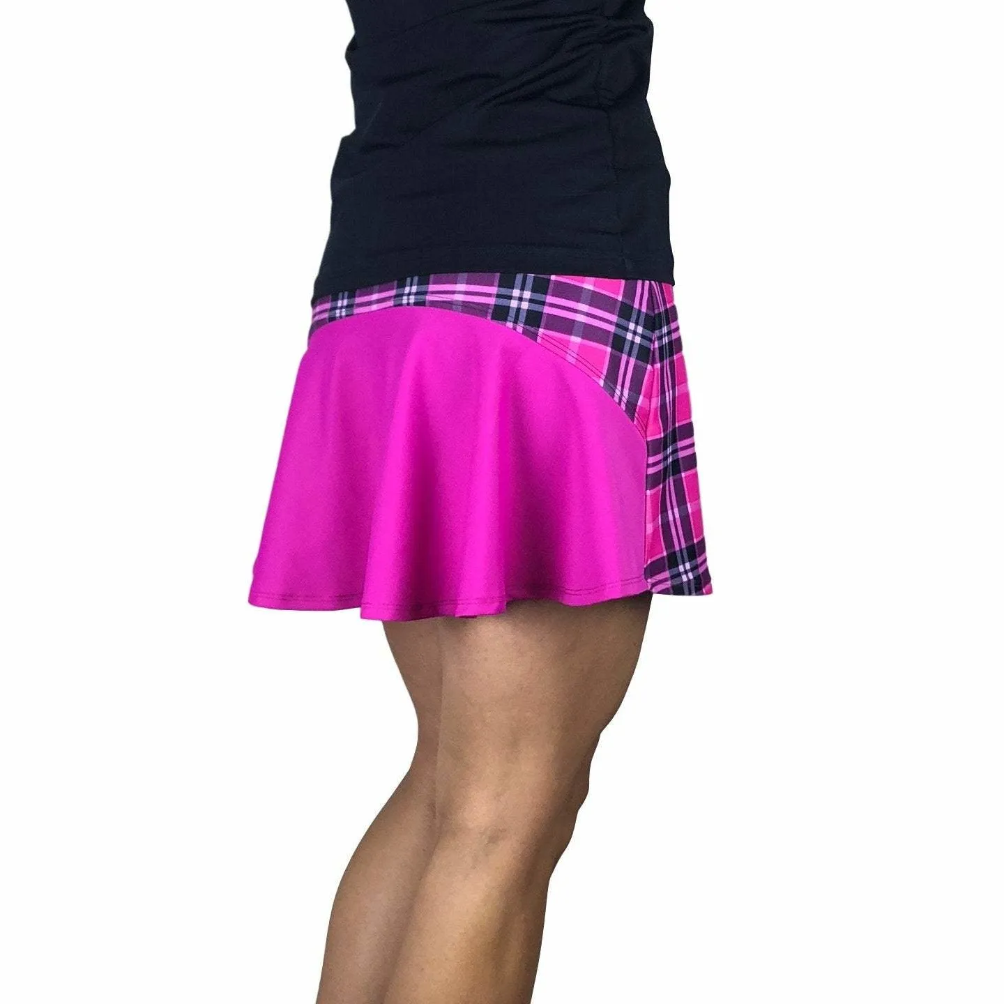 Pink Plaid w/ Pink Athletic Flutter Golf, Running, Tennis Skort w/ pockets- Golf Skirt