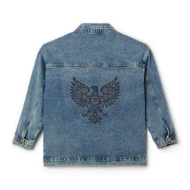 Polish Folk  Eagle Art Women's Denim Jacket Wycinanki Pattern