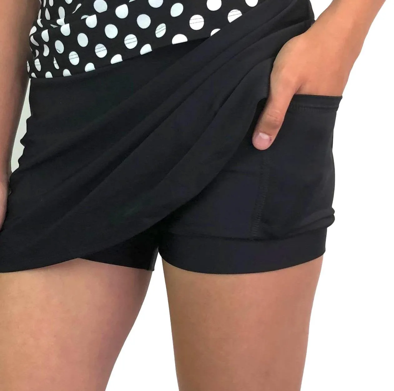 Polka Dot Athletic Flare Skirt w/ compression shorts and pocket- tennis skirt, golf skirt, running skirt