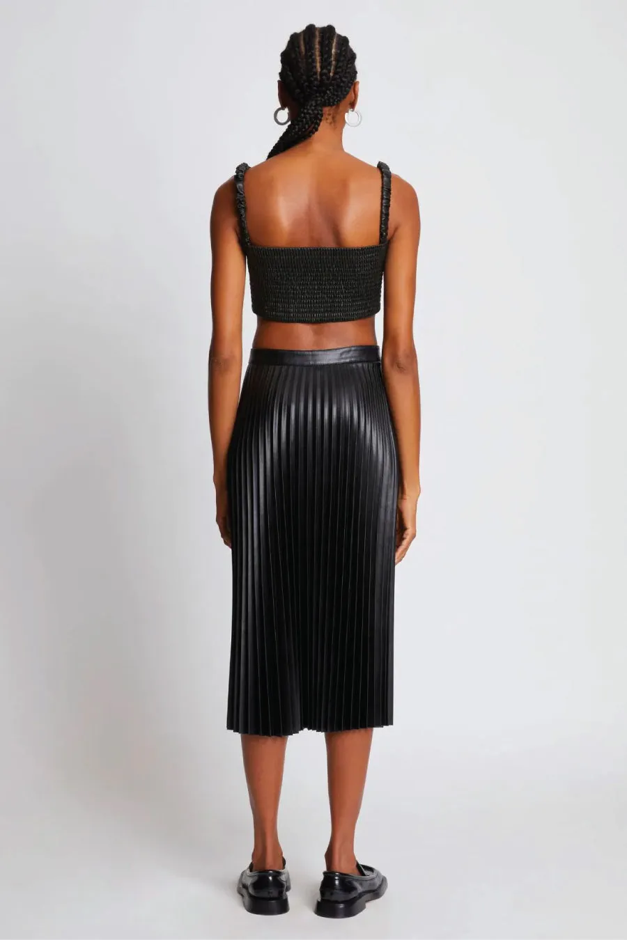 Proenza Schouler White Label Faux Leather Smocked Top - Black