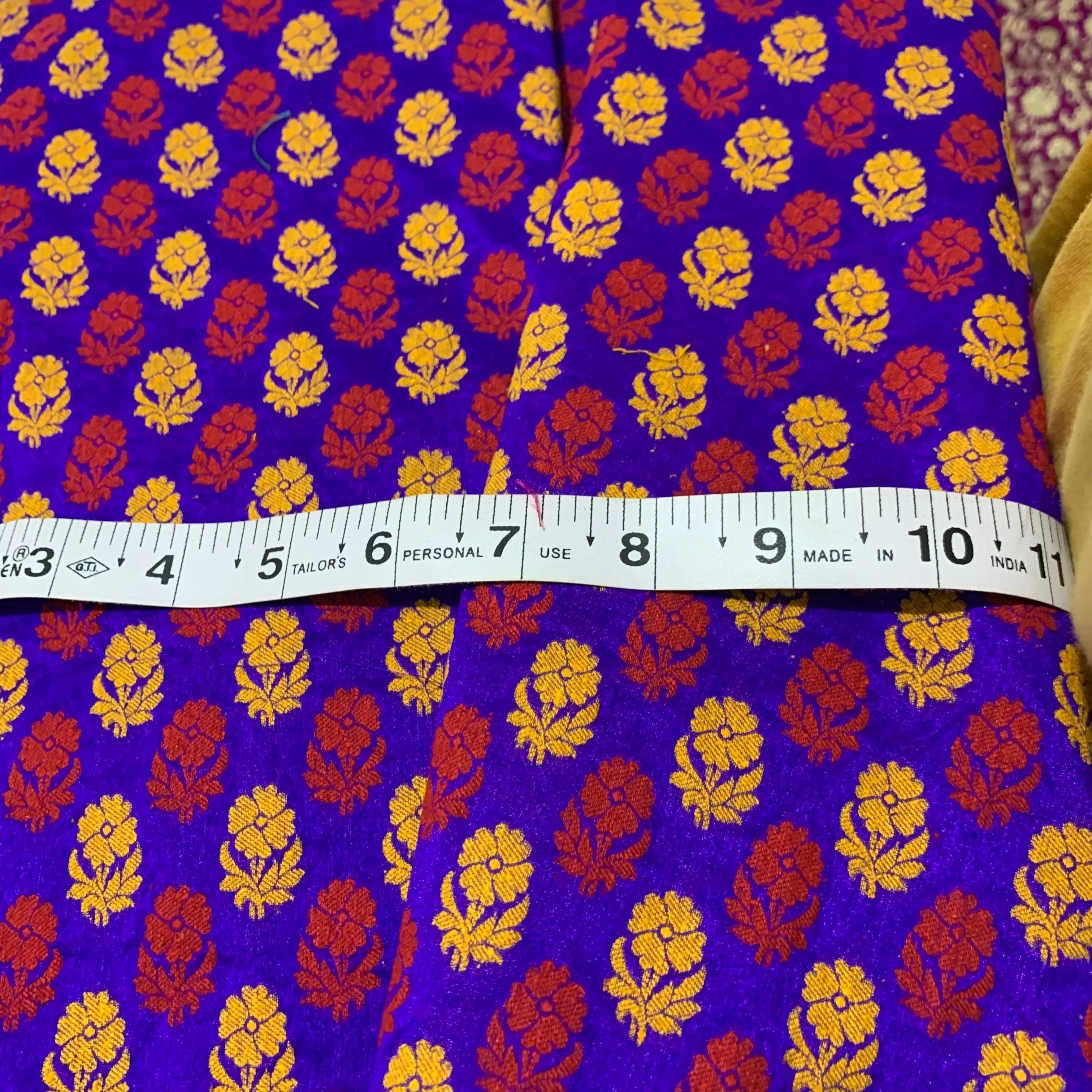 Purple Multicolor Floral Jacquard Silk Fabric