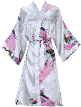 Silky Satin Floral Short Kimono Bathrobe