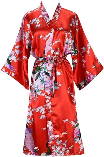 Silky Satin Floral Short Kimono Bathrobe