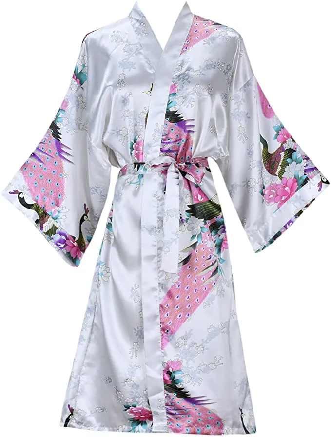 Silky Satin Floral Short Kimono Bathrobe