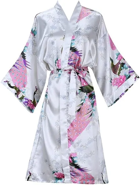 Silky Satin Floral Short Kimono Bathrobe