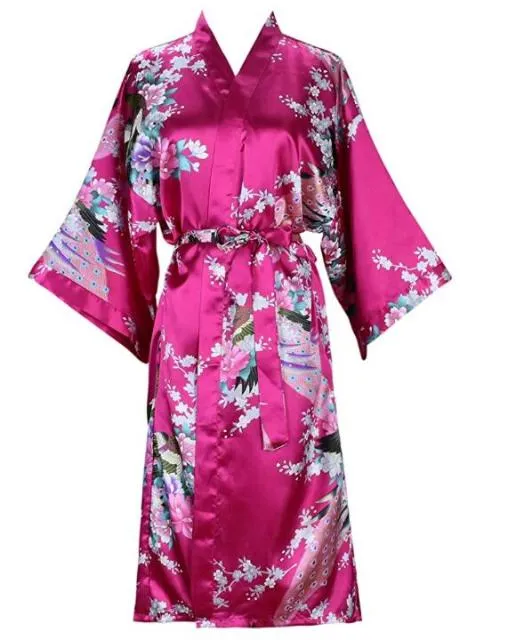 Silky Satin Floral Short Kimono Bathrobe