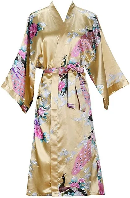 Silky Satin Floral Short Kimono Bathrobe