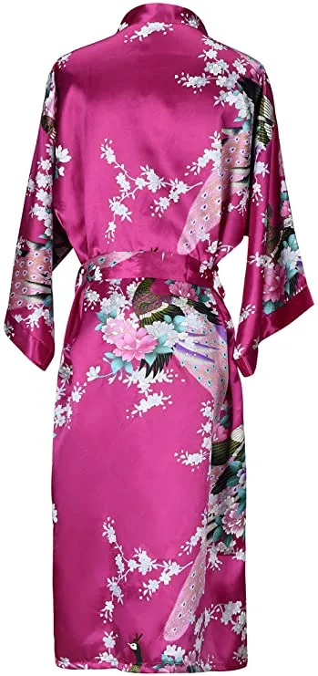 Silky Satin Floral Short Kimono Bathrobe