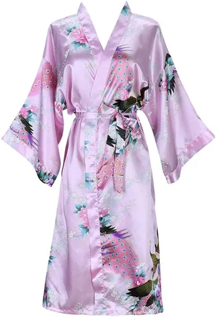 Silky Satin Floral Short Kimono Bathrobe