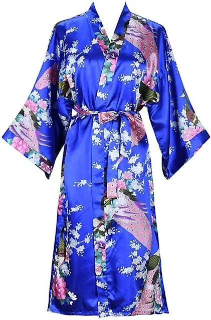 Silky Satin Floral Short Kimono Bathrobe