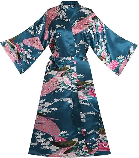 Silky Satin Floral Short Kimono Bathrobe