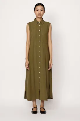 Sleeveless Shirt Dress - Olive Branch