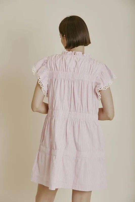 Striped Flutter Sleeve Mini Dress